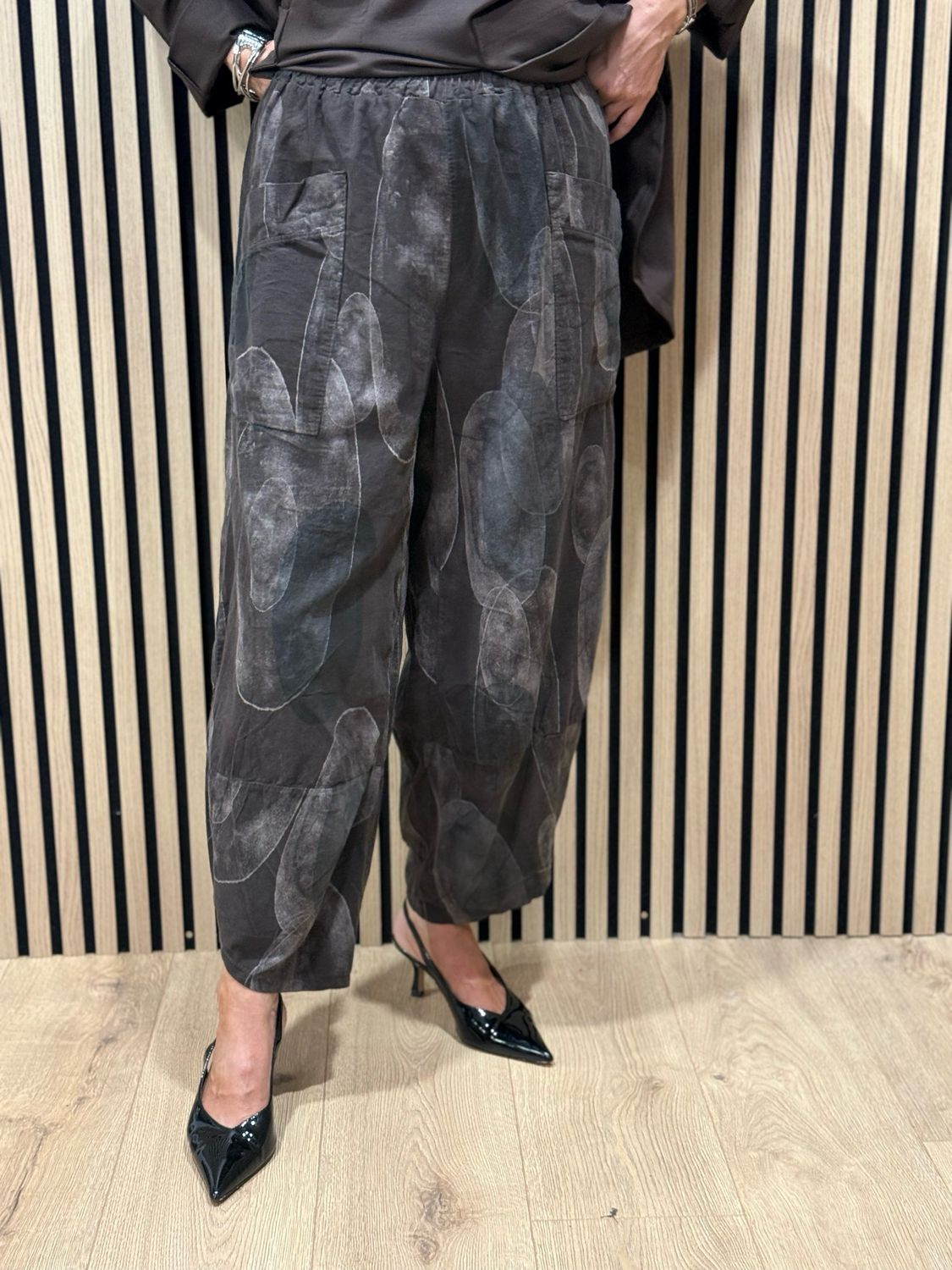 Abstract Print Tulip Bottom Trousers - Chocolate