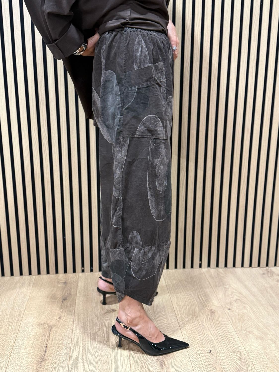 Abstract Print Tulip Bottom Trousers - Chocolate