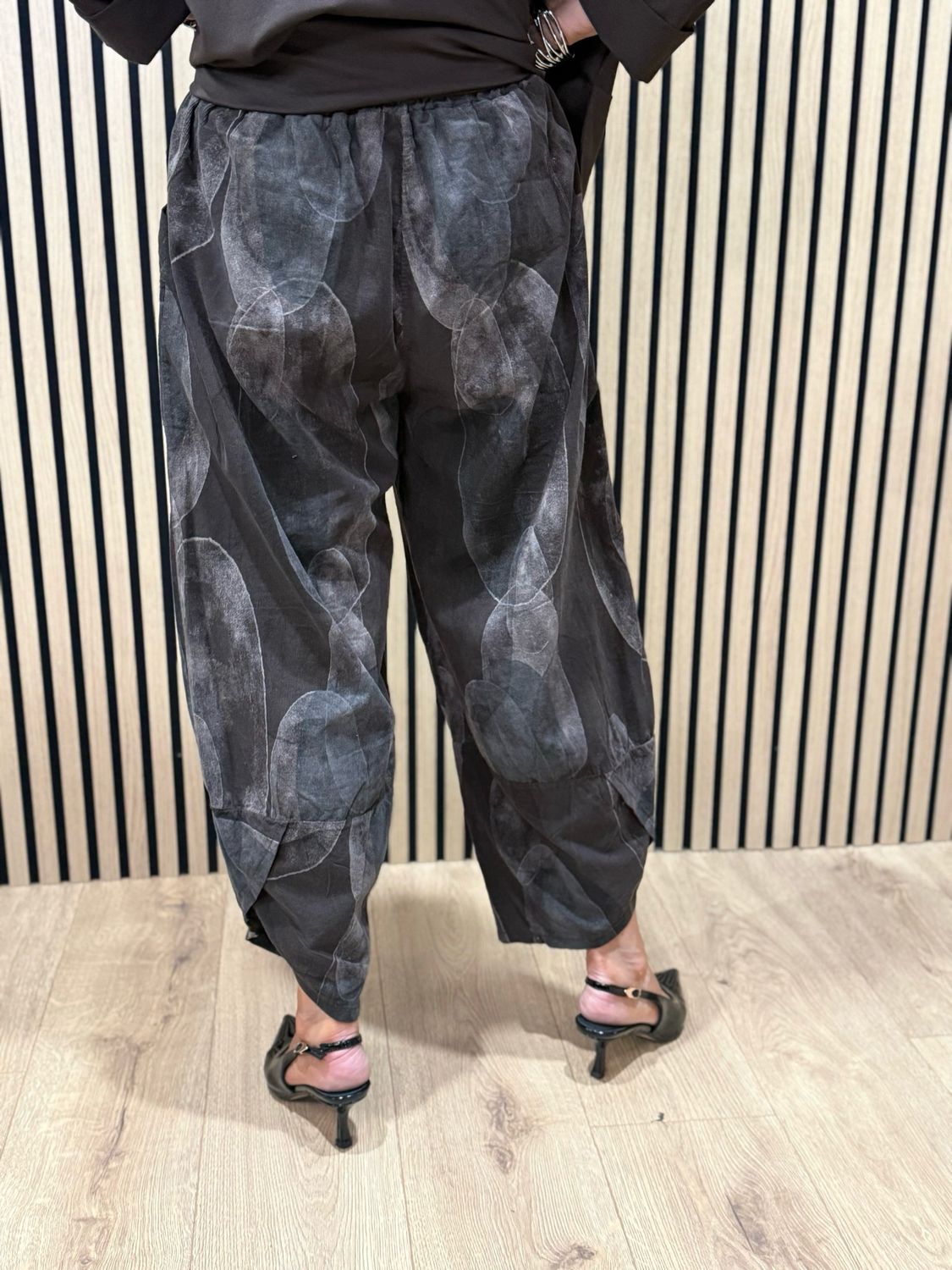Abstract Print Tulip Bottom Trousers - Chocolate