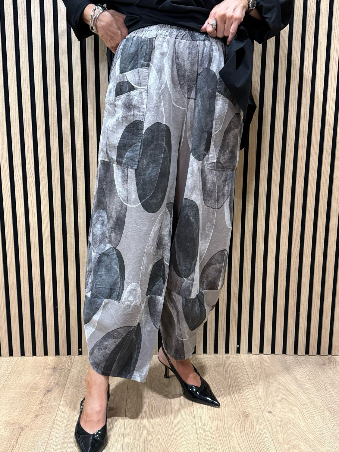 Abstract Print Tulip Bottom Trousers - Stone