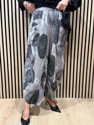 Abstract Print Tulip Bottom Trousers - Stone