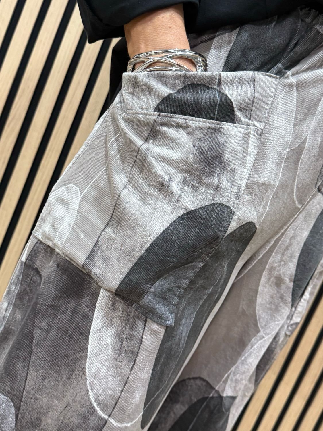 Abstract Print Tulip Bottom Trousers - Stone