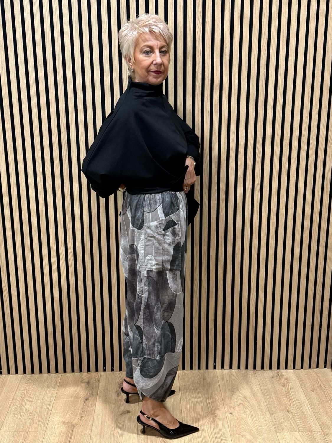 Abstract Print Tulip Bottom Trousers - Stone