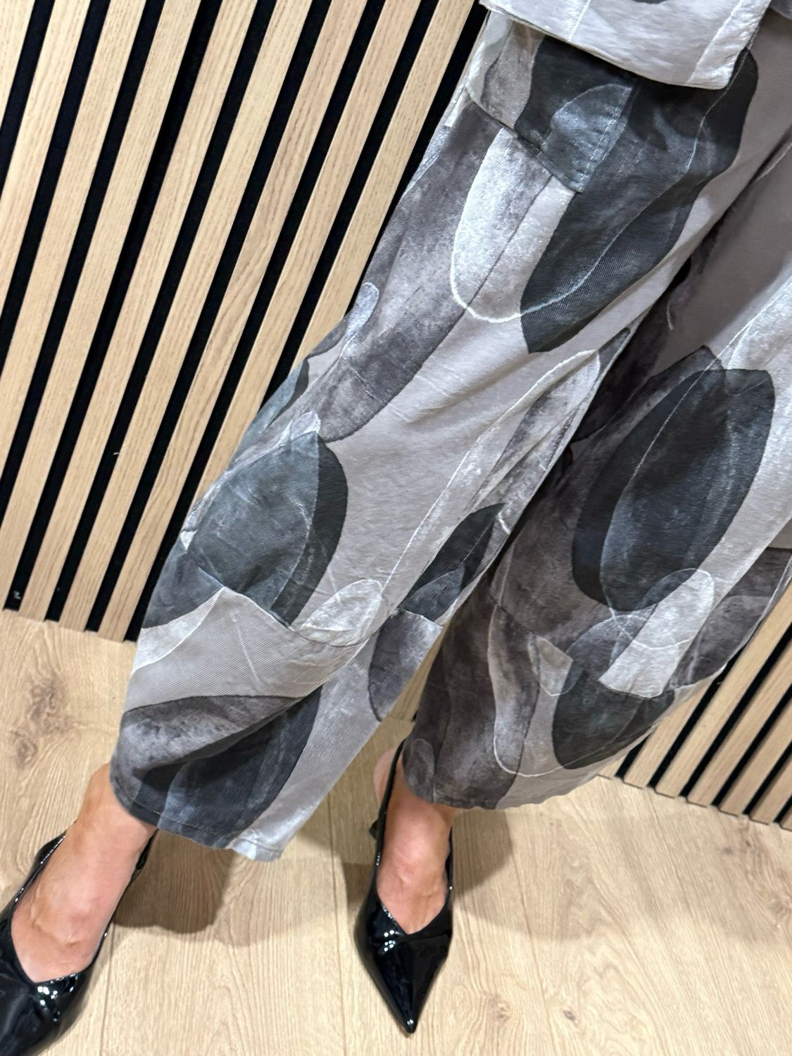 Abstract Print Tulip Bottom Trousers - Stone