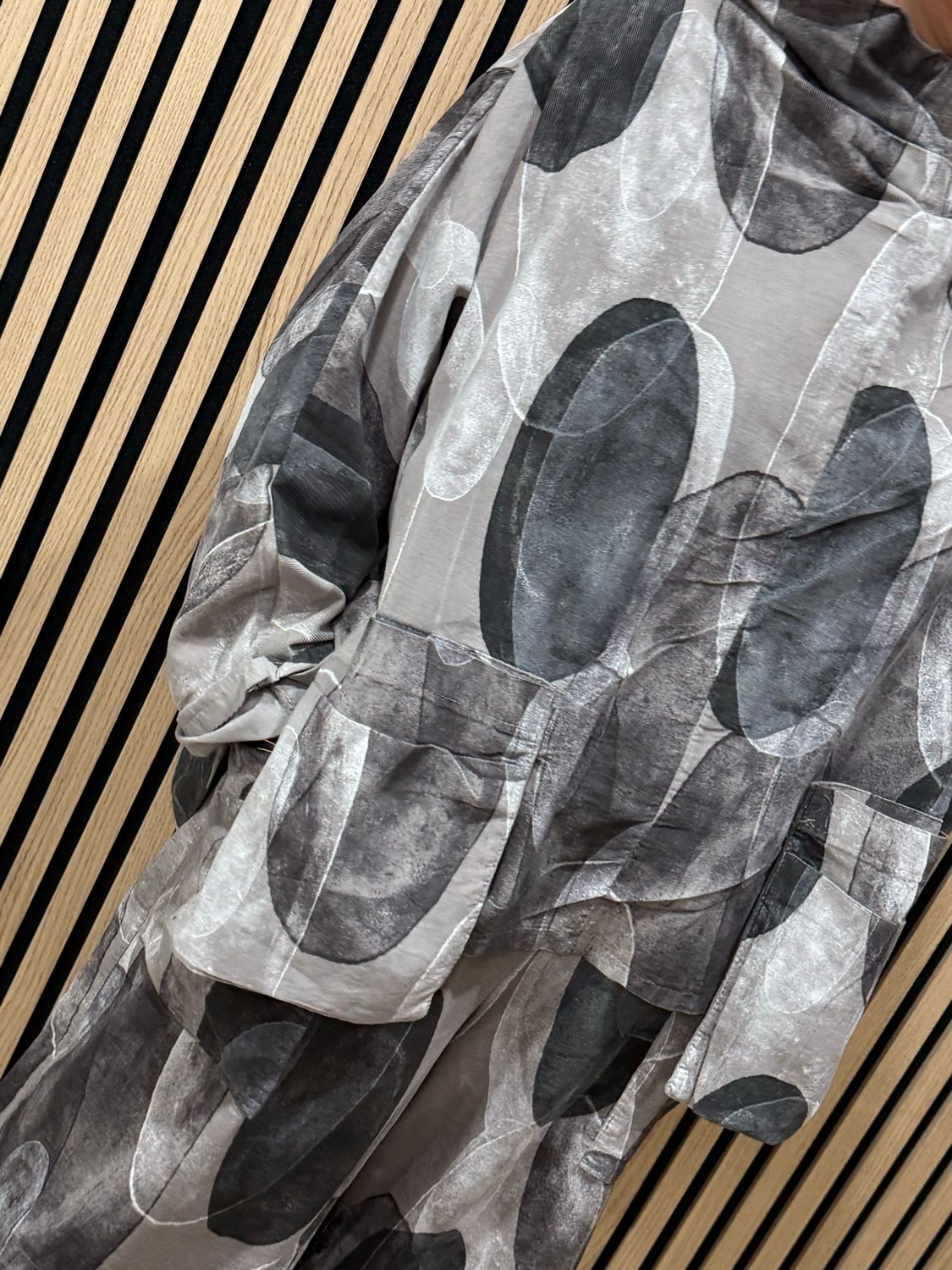 Abstract Print Cowl Neck Top &amp; Tulip Bottom Co-Ord- Stone