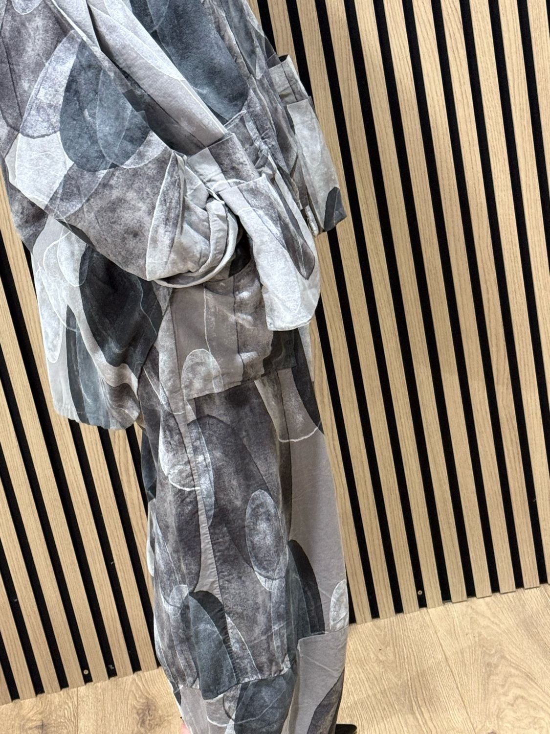 Abstract Print Cowl Neck Top &amp; Tulip Bottom Co-Ord- Stone