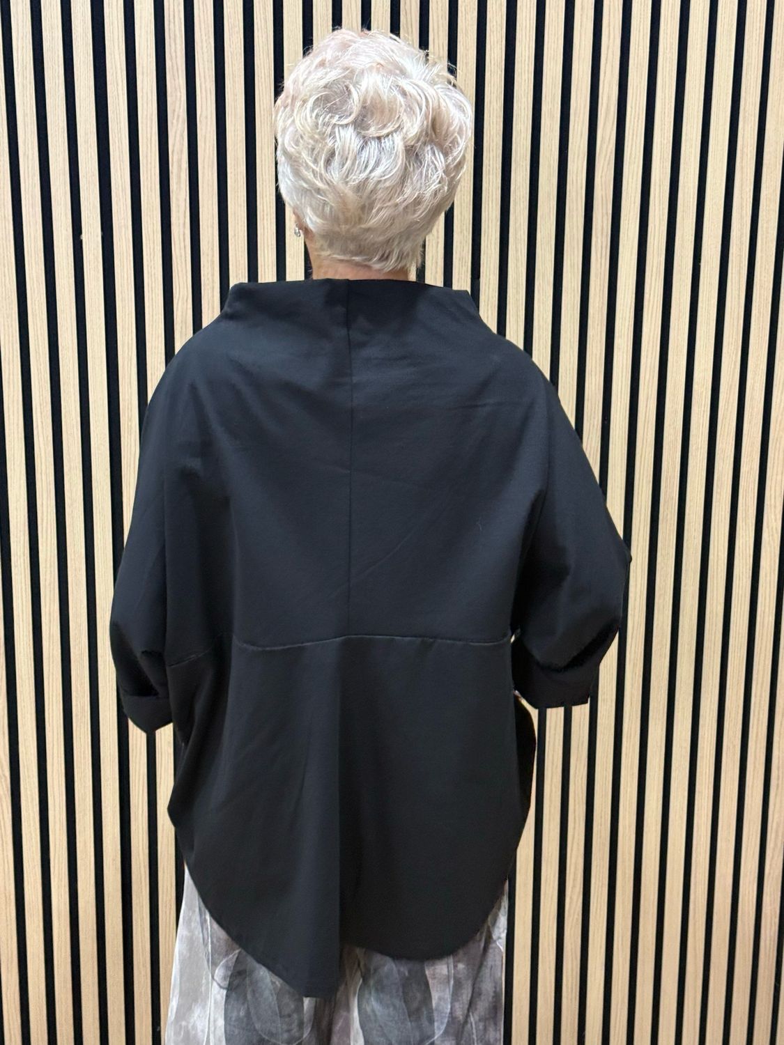 Oversized Cowl Neck Pocket Top - Black
