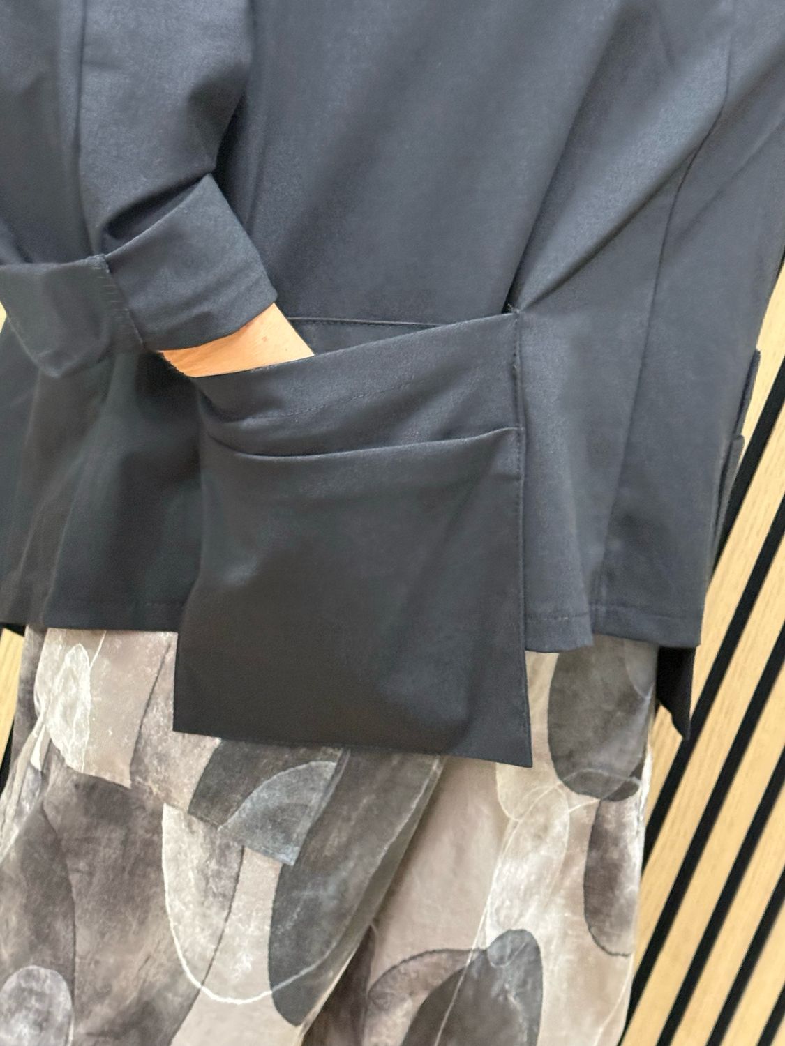 Oversized Cowl Neck Pocket Top - Black