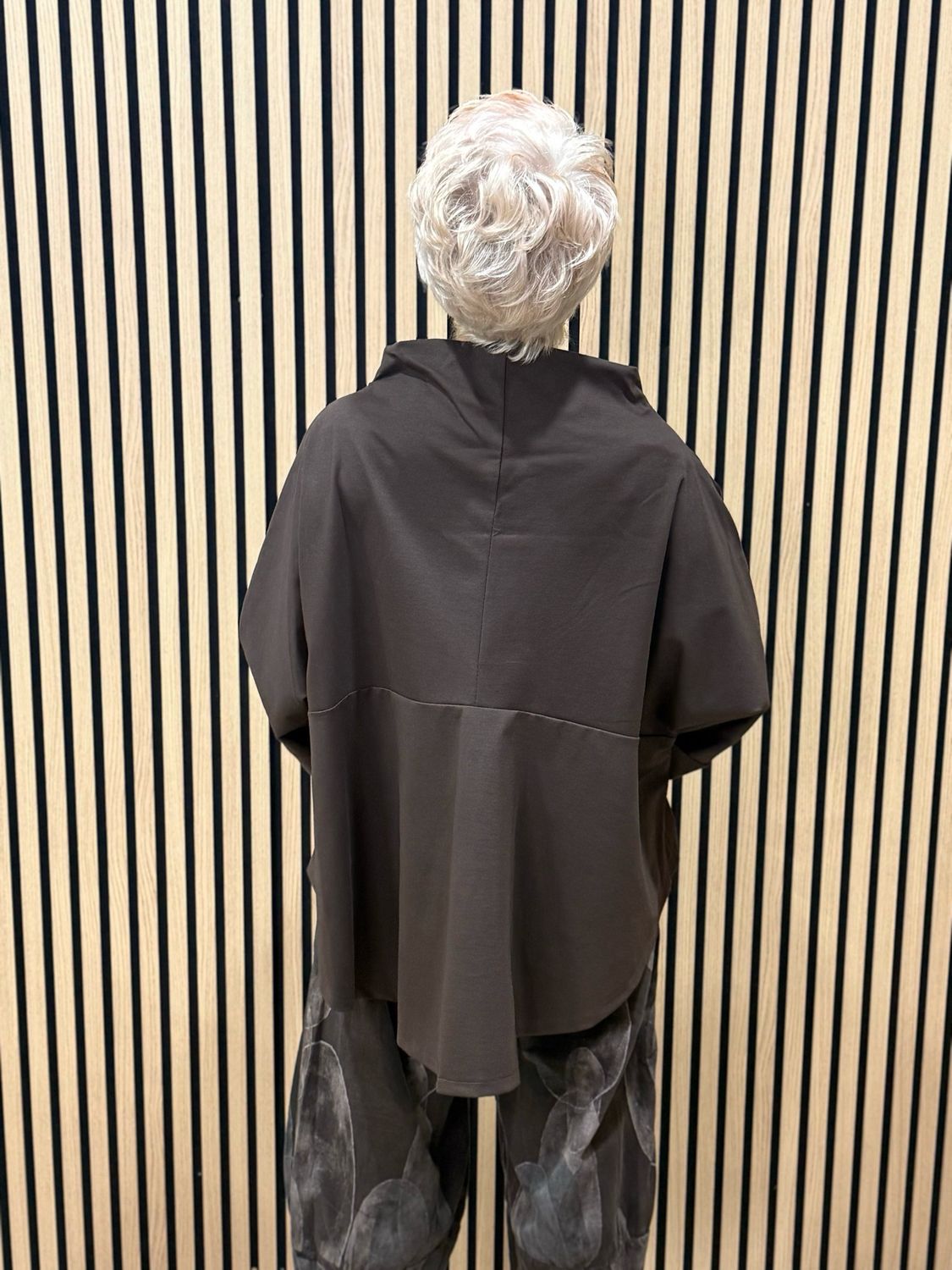 Oversized Cowl Neck Pocket Top - Chocolate