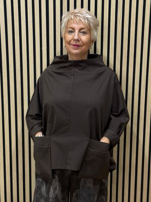Oversized Cowl Neck Pocket Top - Chocolate Oversized Cowl Neck Pocket Top - Chocolate