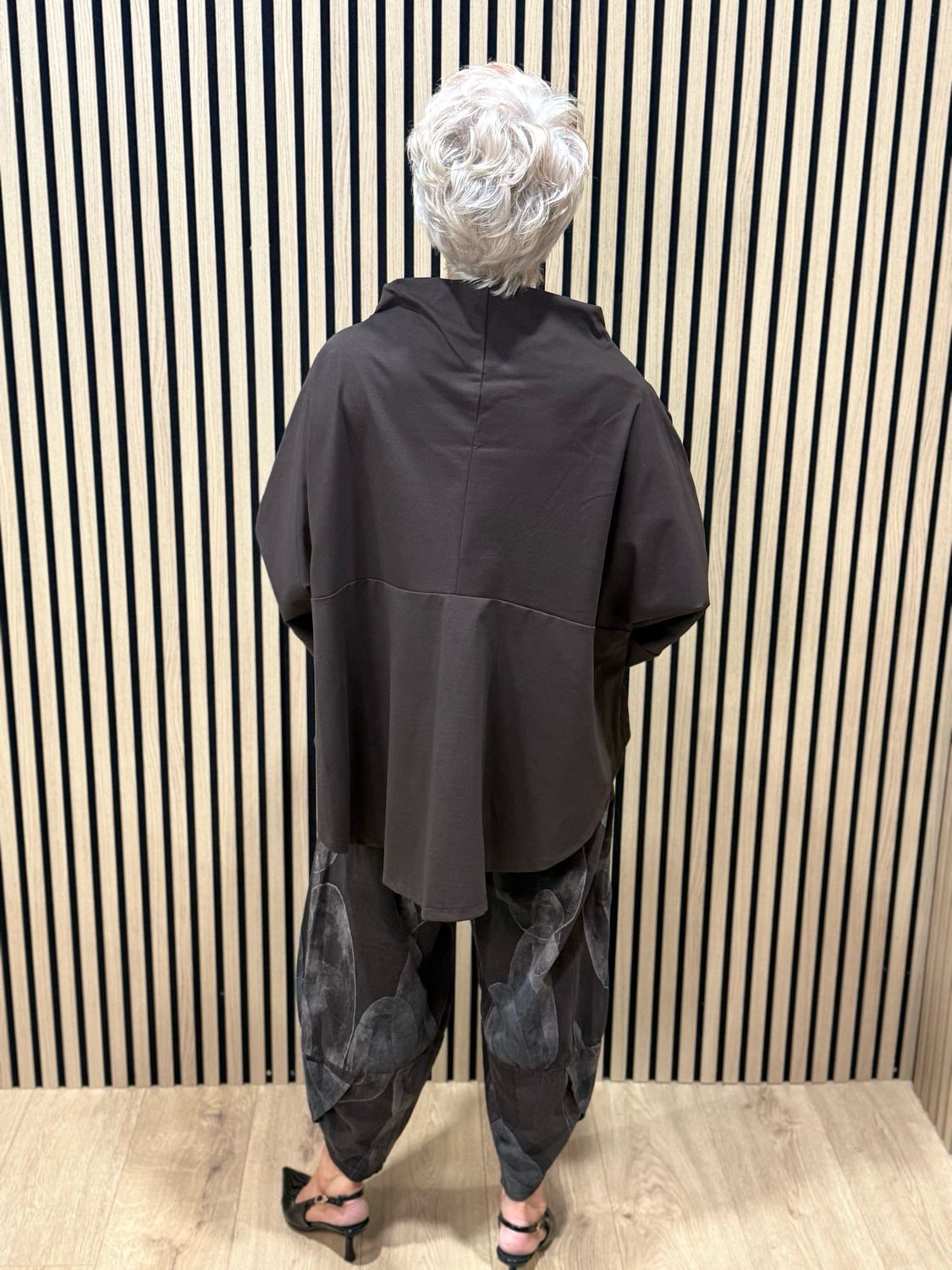 Oversized Cowl Neck Pocket Top - Chocolate