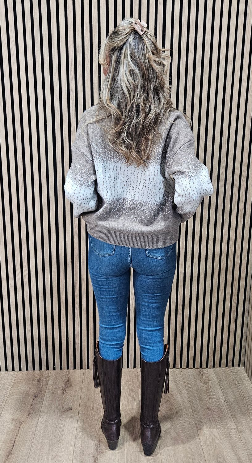 Sequin Detail Roll-Neck Jumper – Taupe