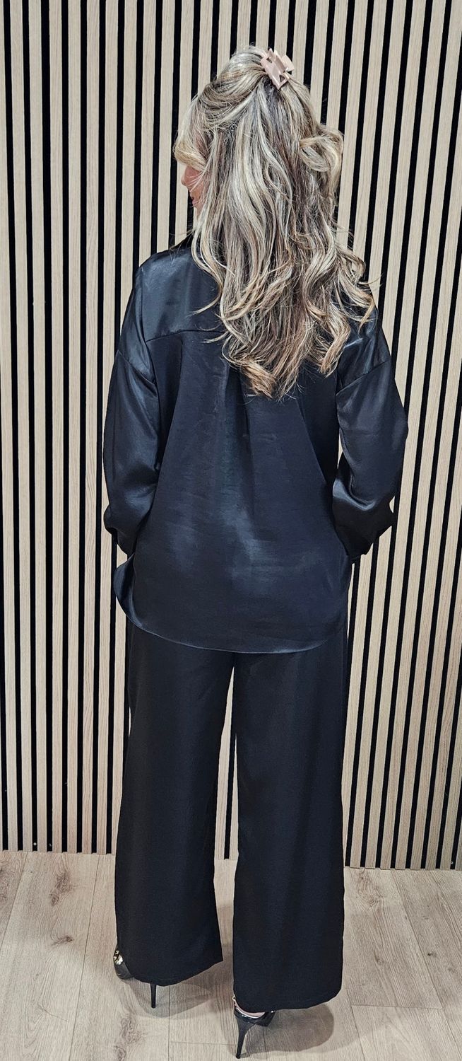 Satin Two-Piece Suit with Removable Button Detail
