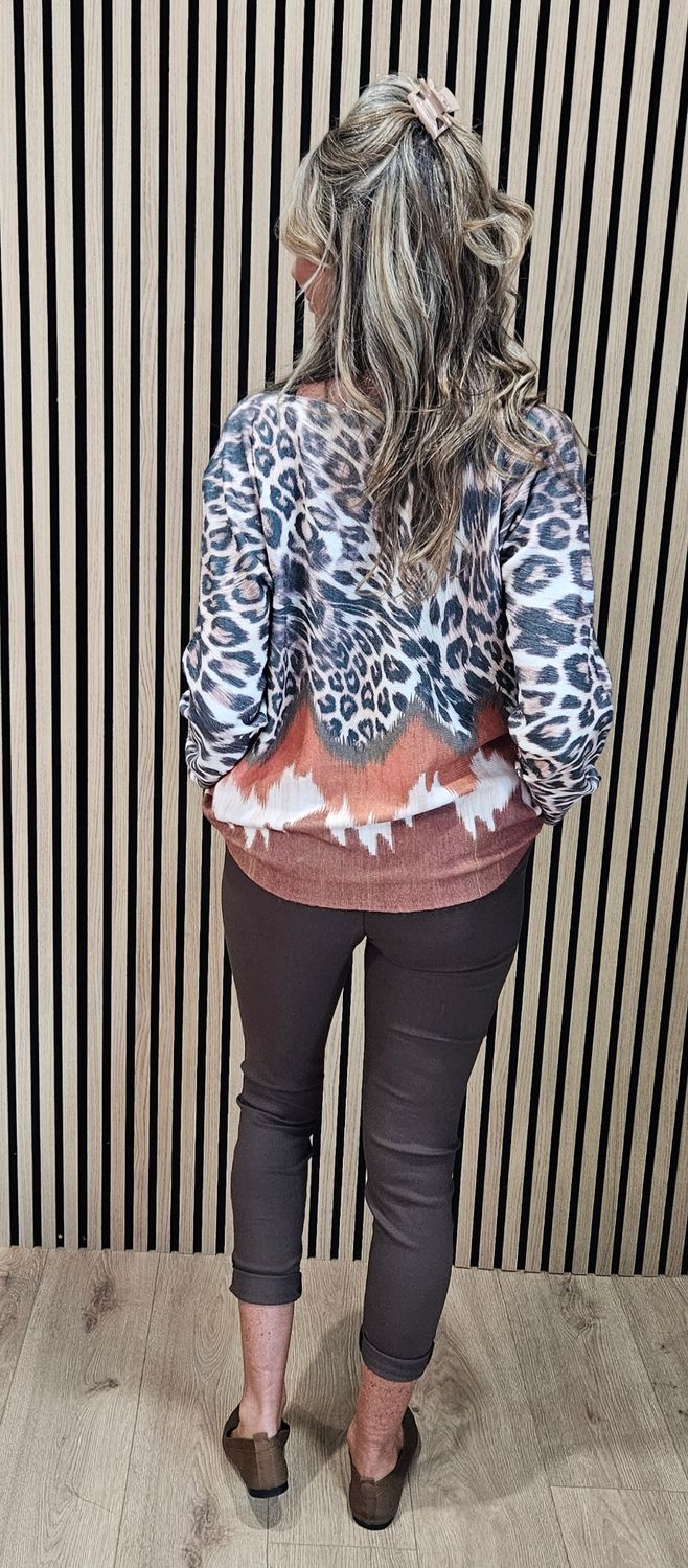 Animal Print Contrast Hem Jumper