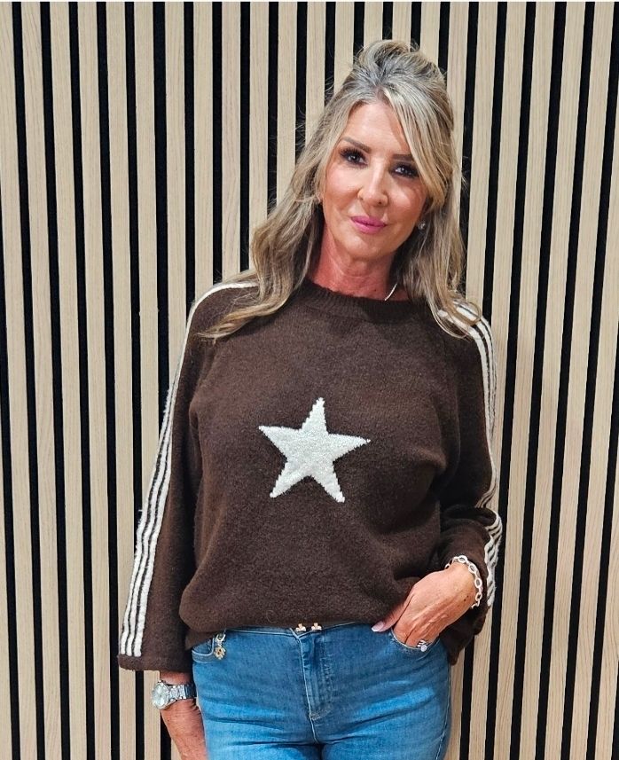 Star &amp; Stripe Knit Jumper - Chocolate
