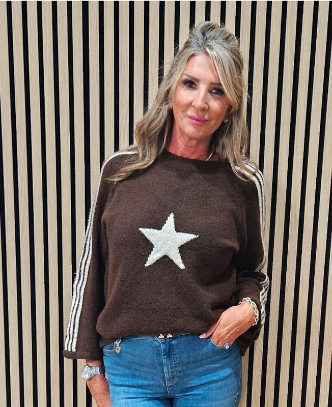 Star &amp; Stripe Knit Jumper - Chocolate