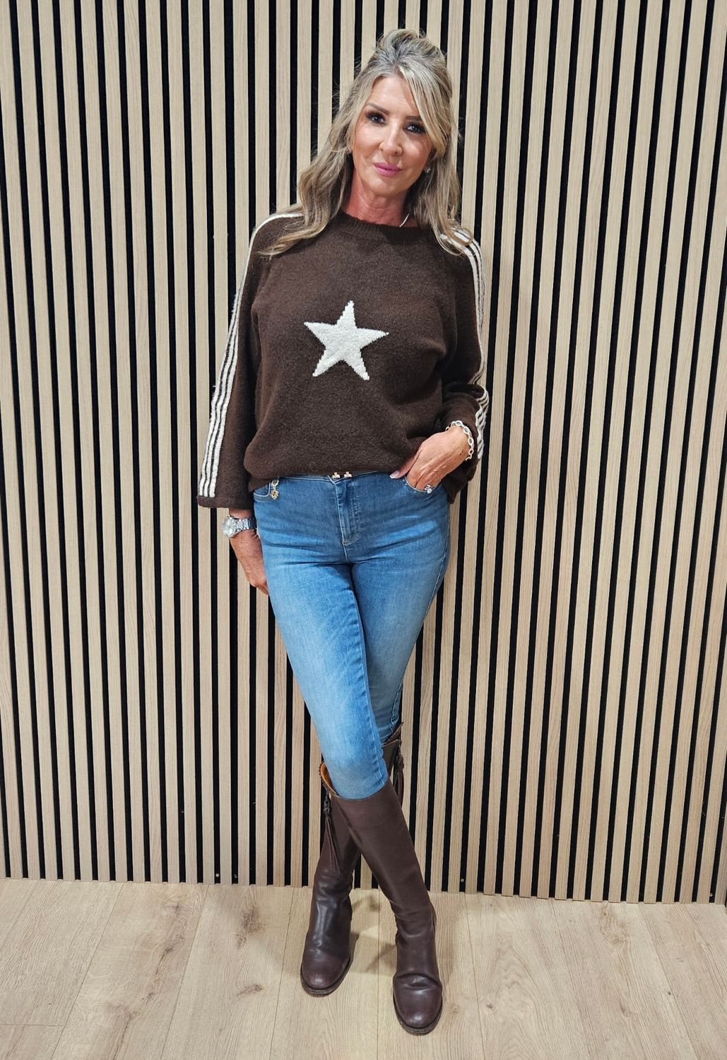 Star &amp; Stripe Knit Jumper - Chocolate