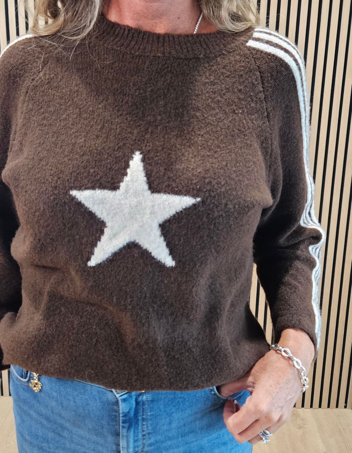 Star &amp; Stripe Knit Jumper - Chocolate