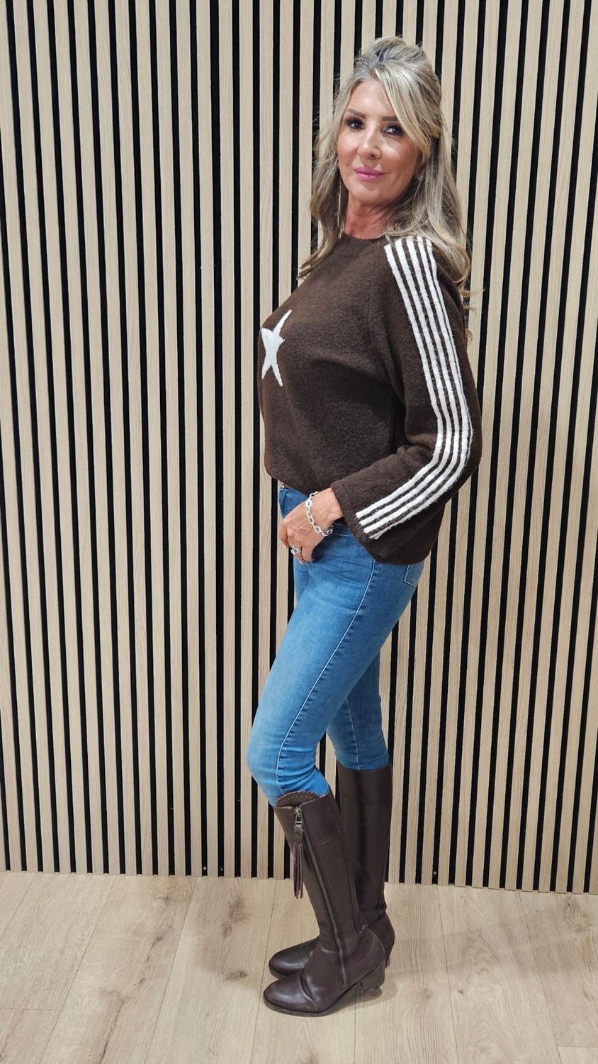 Star &amp; Stripe Knit Jumper - Chocolate