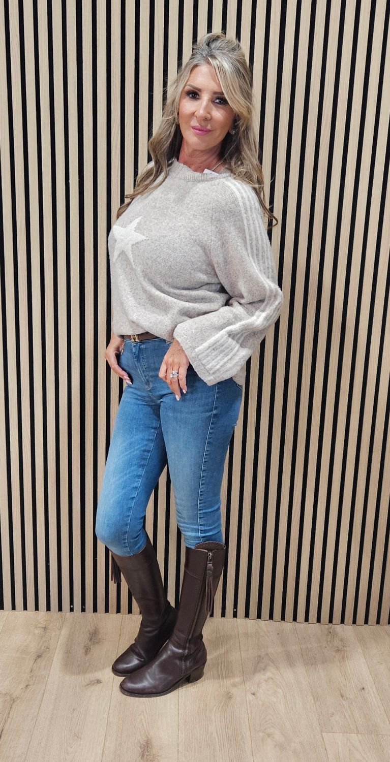 Star &amp; Stripe Knit Jumper – Oatmeal &amp; Cream