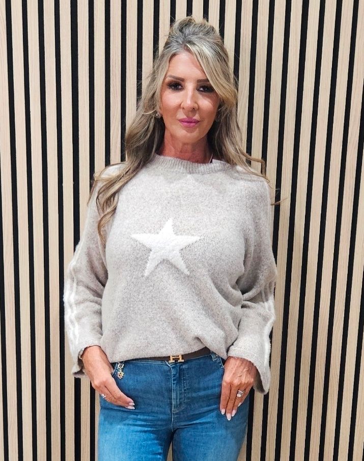 Star &amp; Stripe Knit Jumper – Oatmeal &amp; Cream