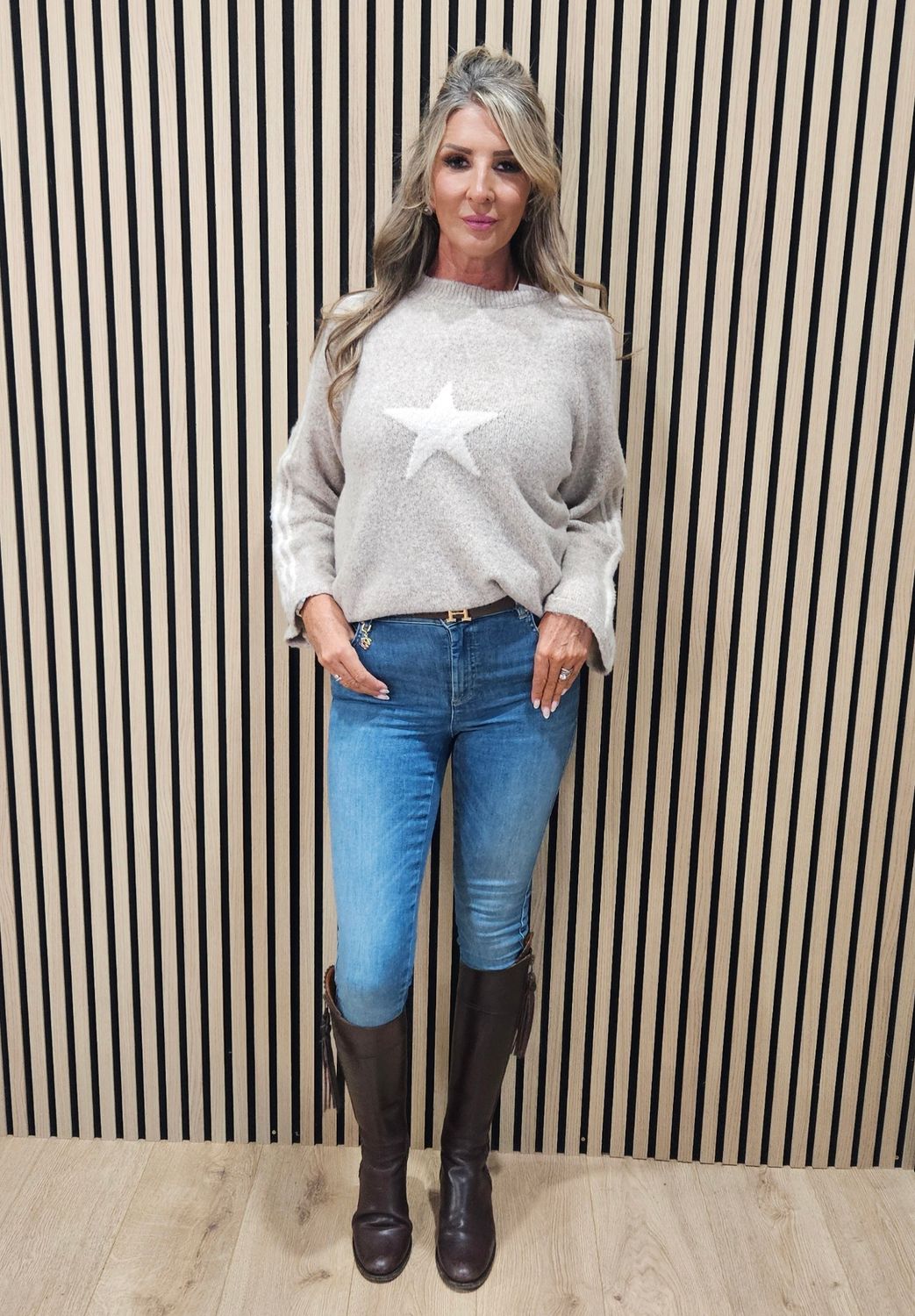 Star &amp; Stripe Knit Jumper – Oatmeal &amp; Cream
