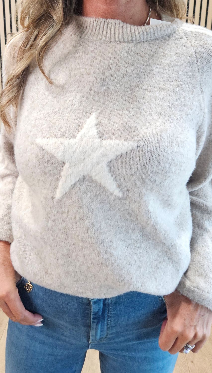 Star &amp; Stripe Knit Jumper – Oatmeal &amp; Cream