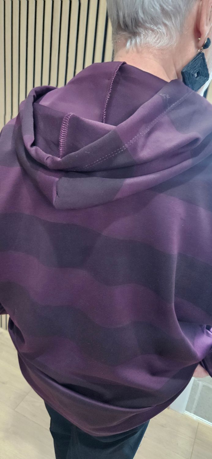 Wide Stripe Hooded Zip-Up Jacket - Plum/Burgundy