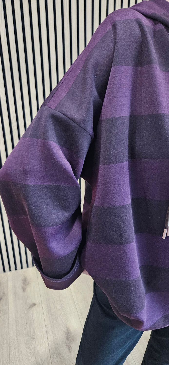 Wide Stripe Hooded Zip-Up Jacket - Plum/Burgundy