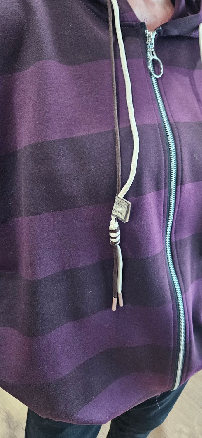 Wide Stripe Hooded Zip-Up Jacket - Plum/Burgundy