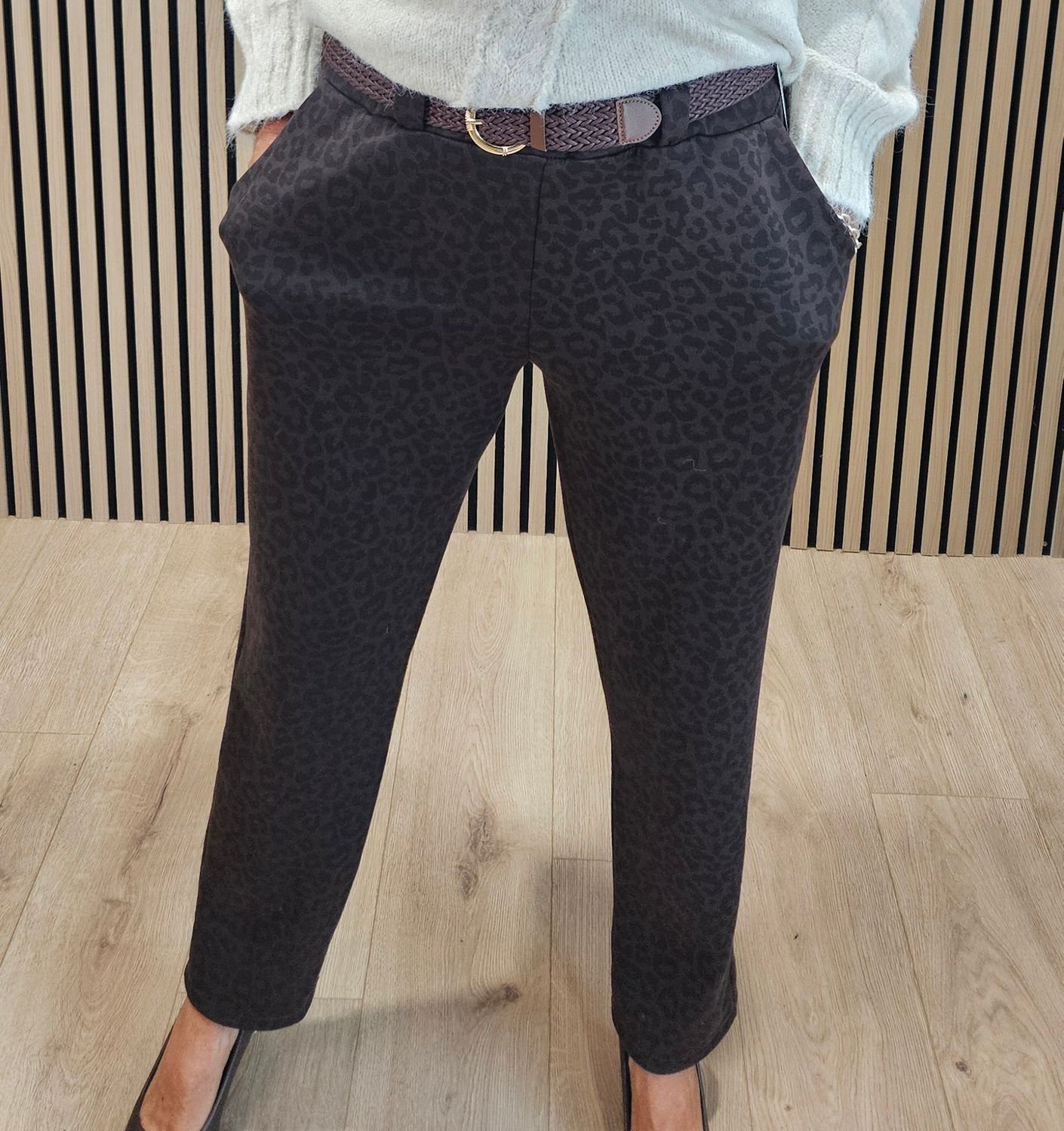 Animal Print Belted Trousers – Chocolate