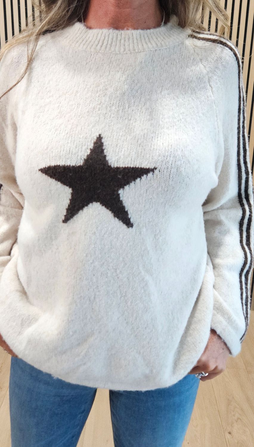 Star &amp; Stripe Knit Jumper – Cream &amp; brown