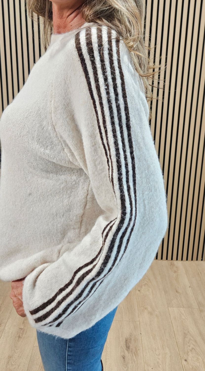 Star &amp; Stripe Knit Jumper – Cream &amp; brown