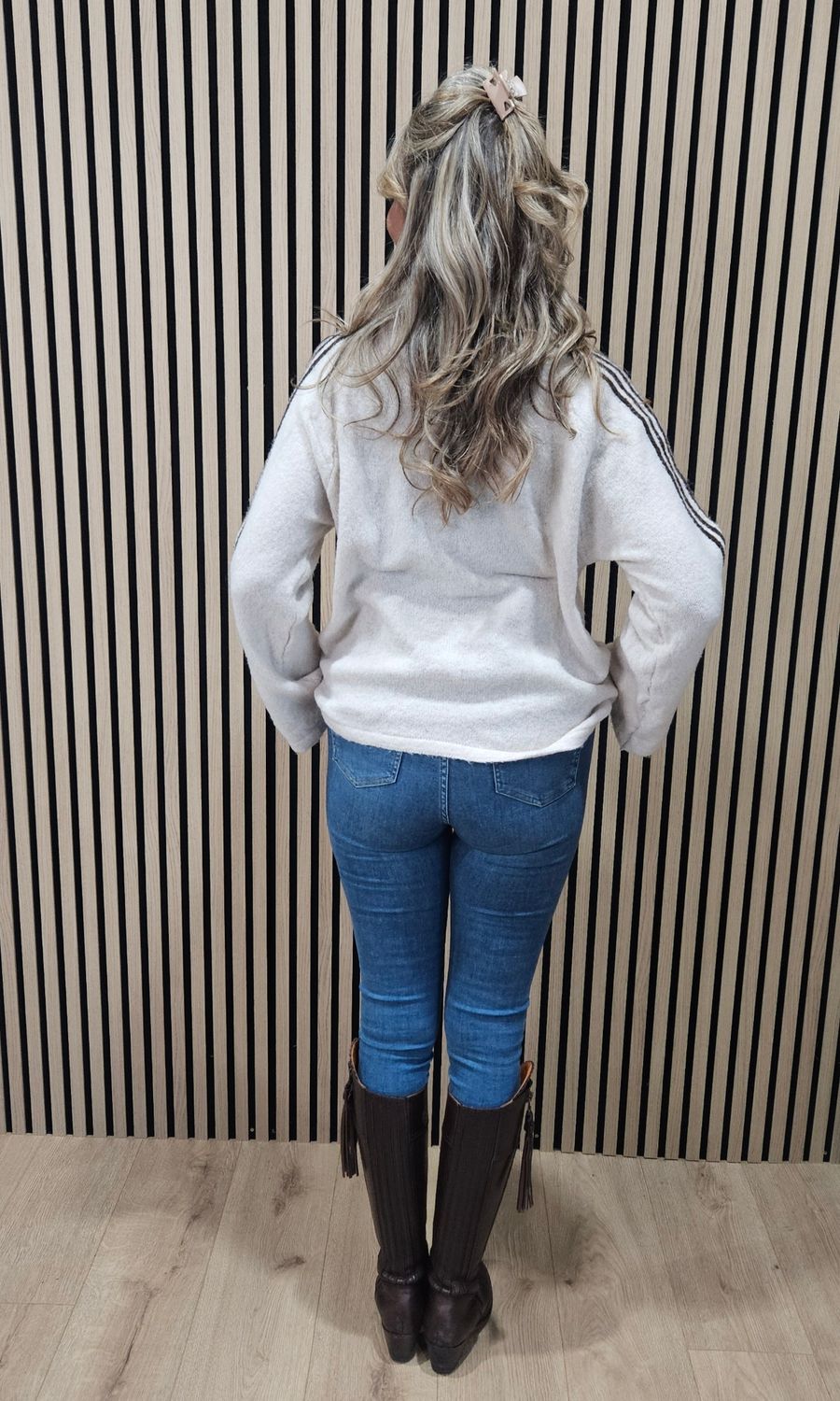 Star &amp; Stripe Knit Jumper – Cream &amp; brown