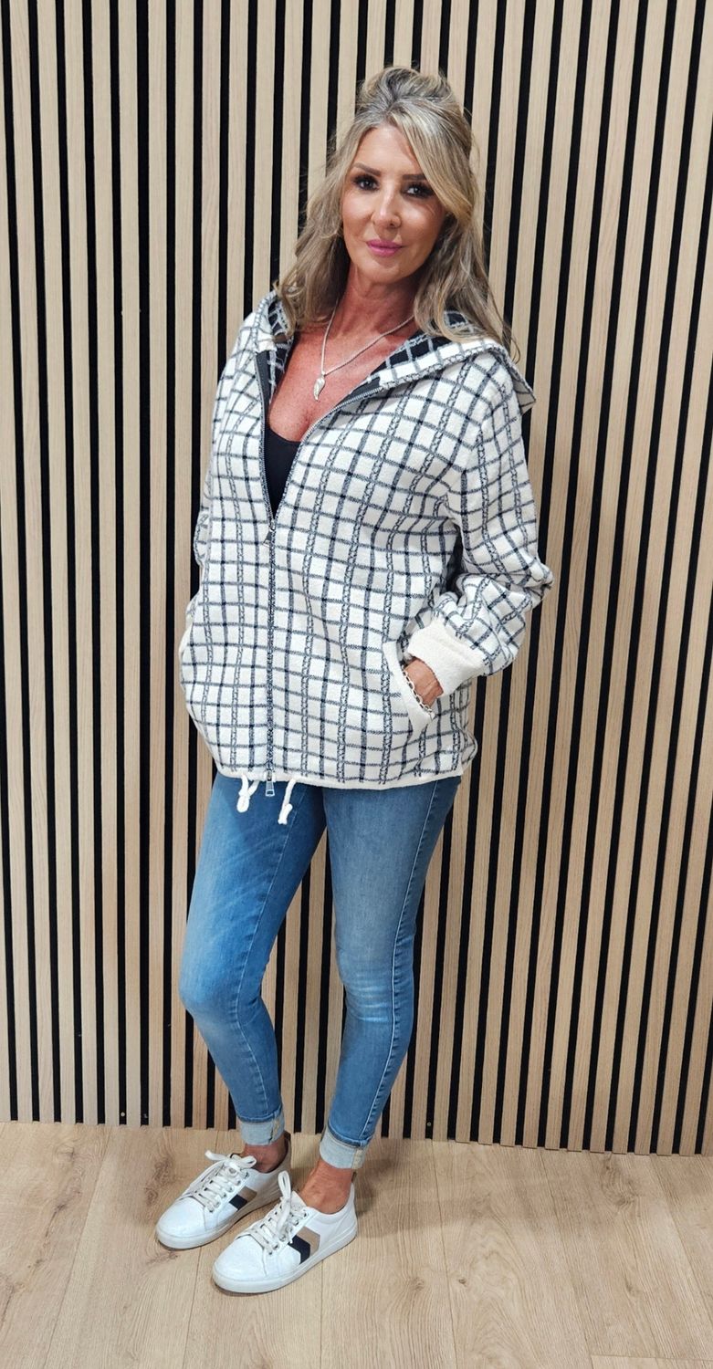 Check Hooded Zip-Up Jacket