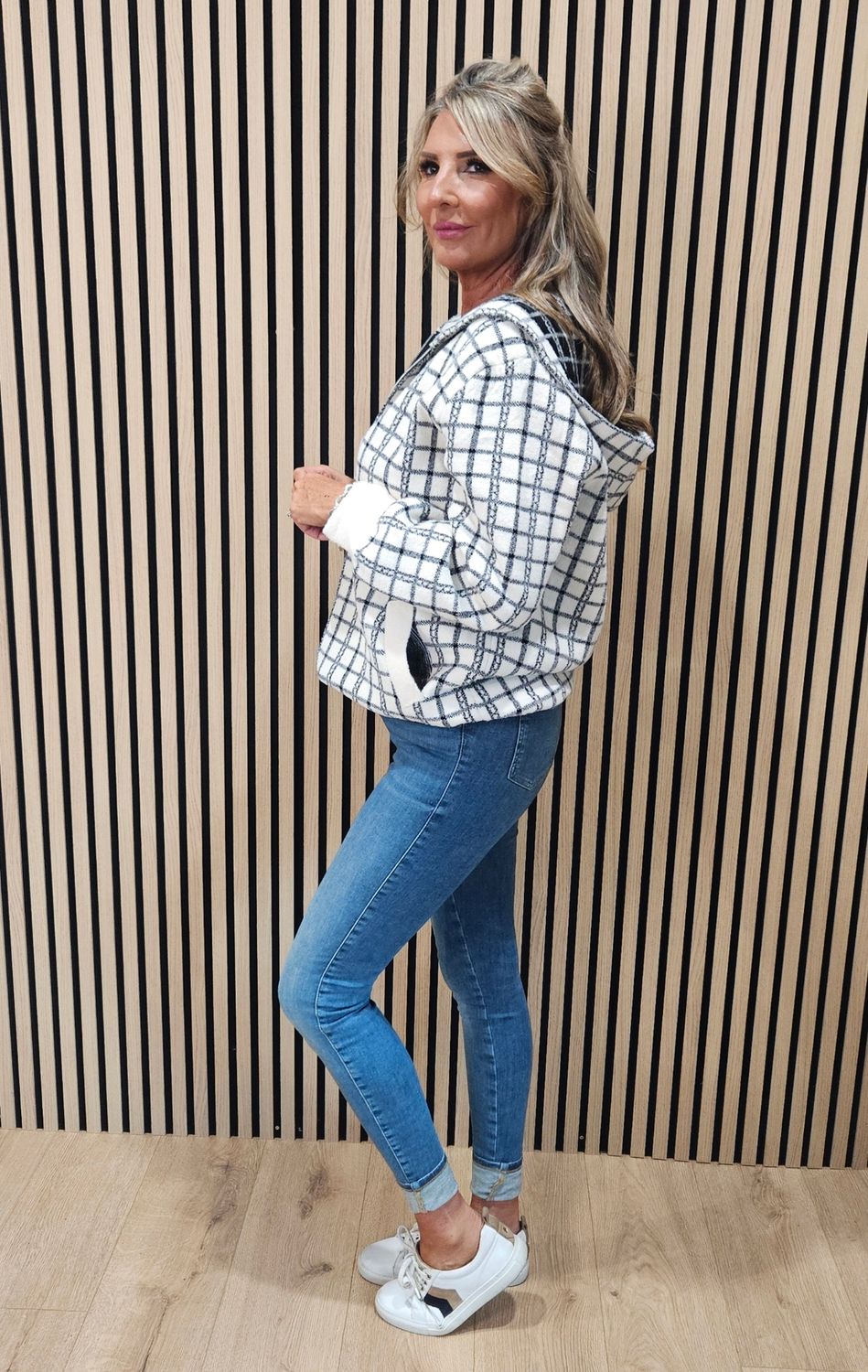 Check Hooded Zip-Up Jacket