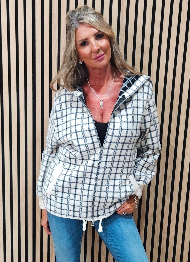 Check Hooded Zip-Up Jacket