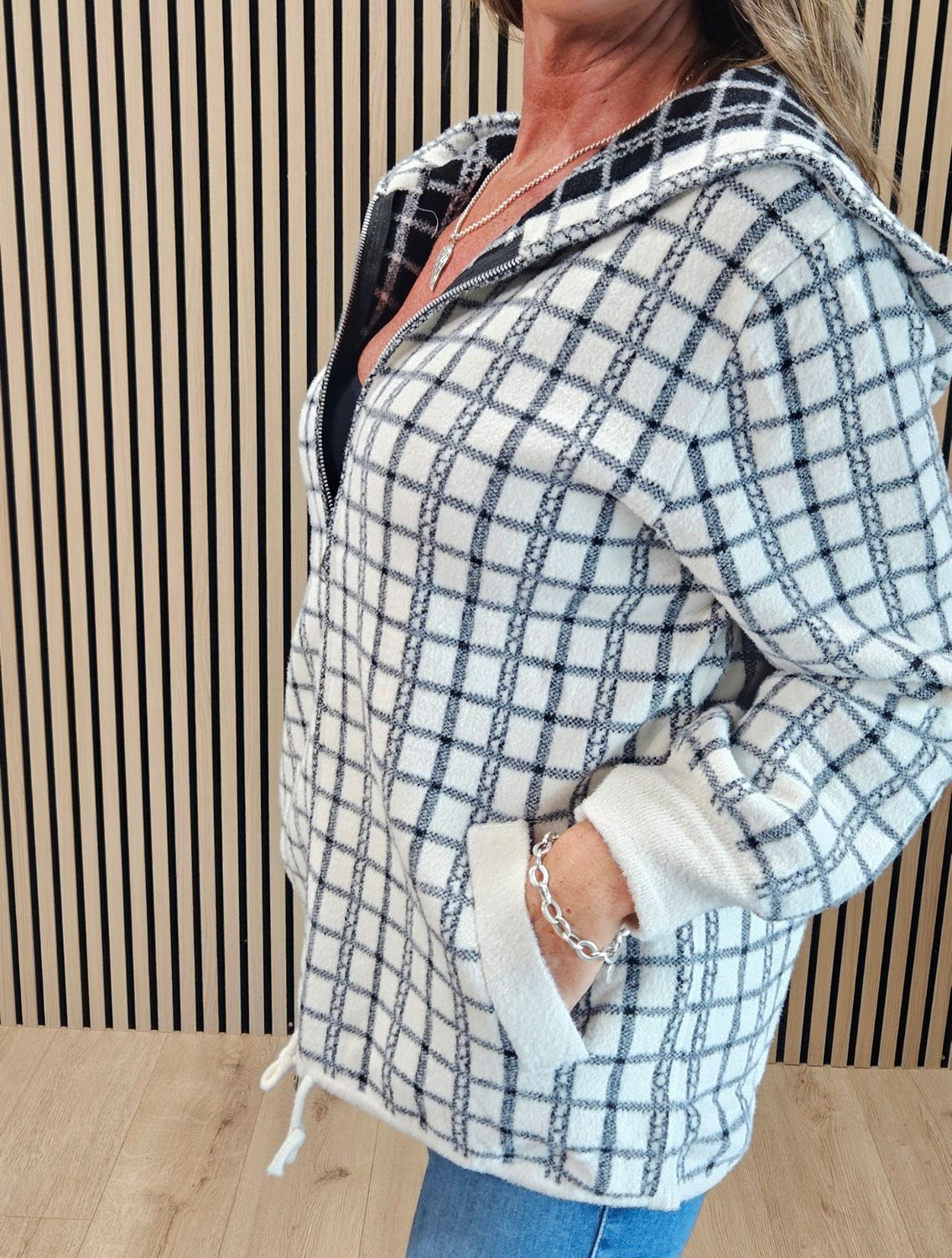 Check Hooded Zip-Up Jacket