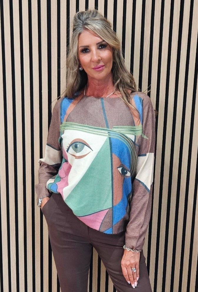 Abstract Face Print Jumper
