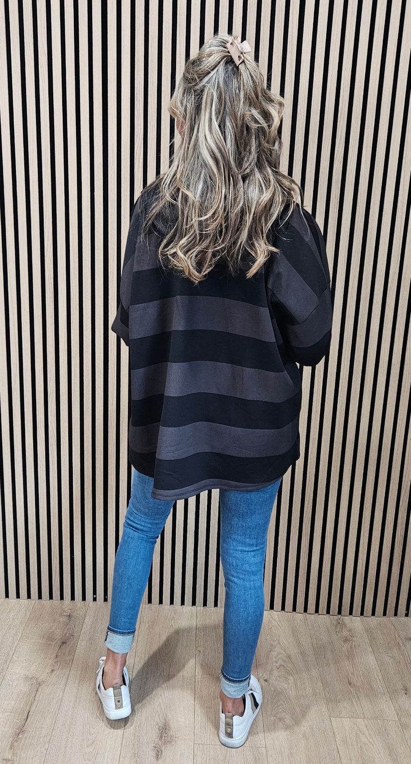 Wide Stripe Hooded Zip-Up Jacket – Mauve/Black