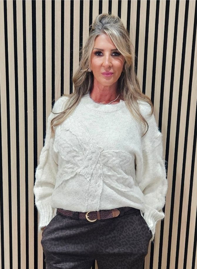 Cable Bow Detail Jumper – Cream