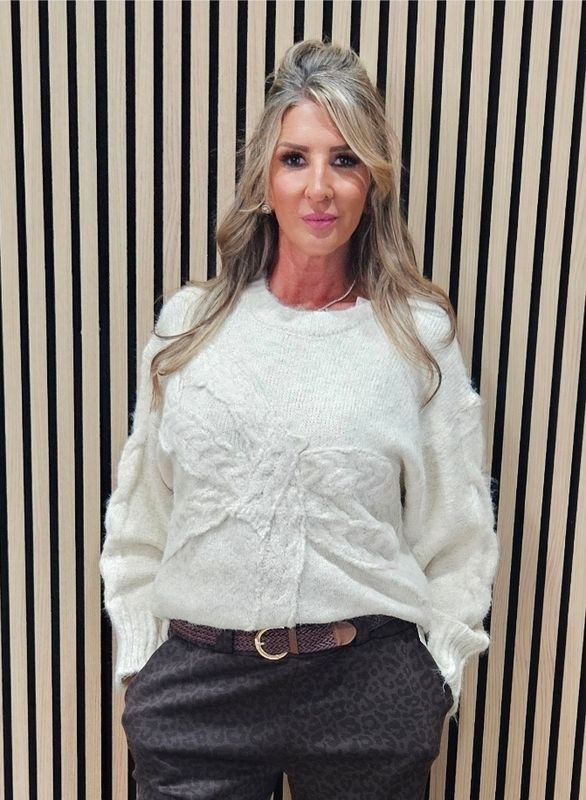 Cable Bow Detail Jumper – Cream