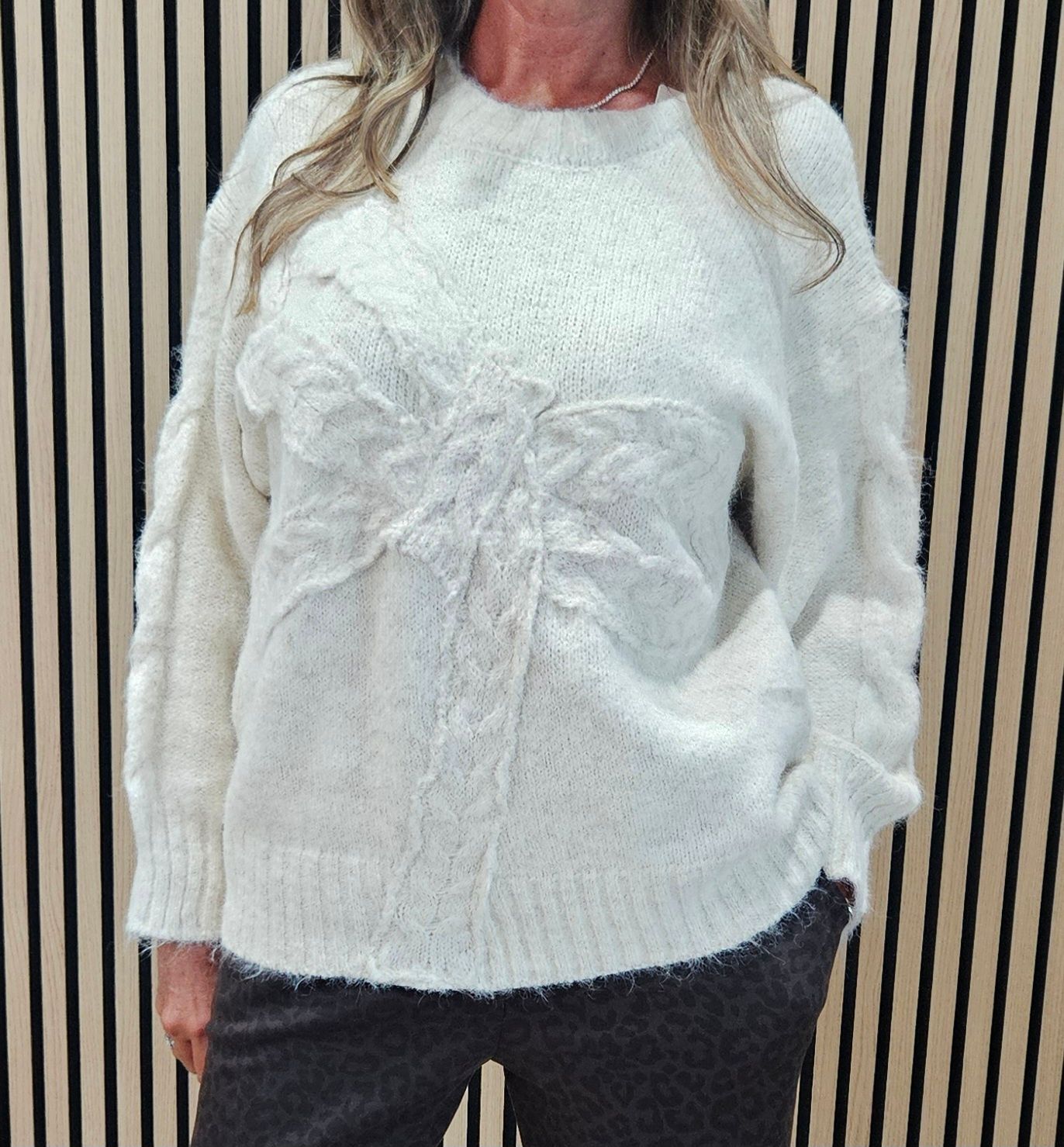 Cable Bow Detail Jumper – Cream