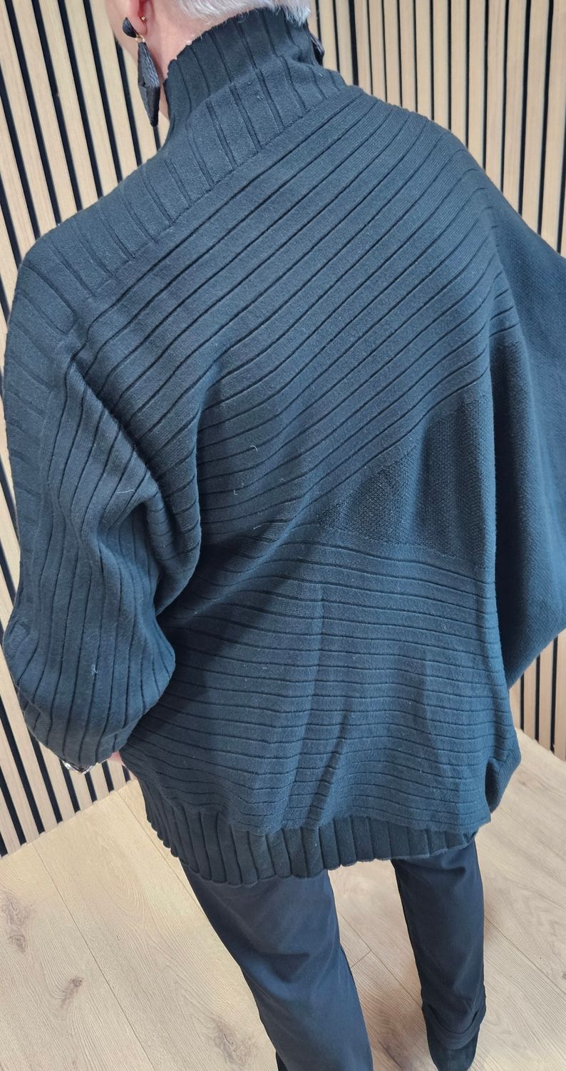 Textured Panel High-Neck Jumper  - Black