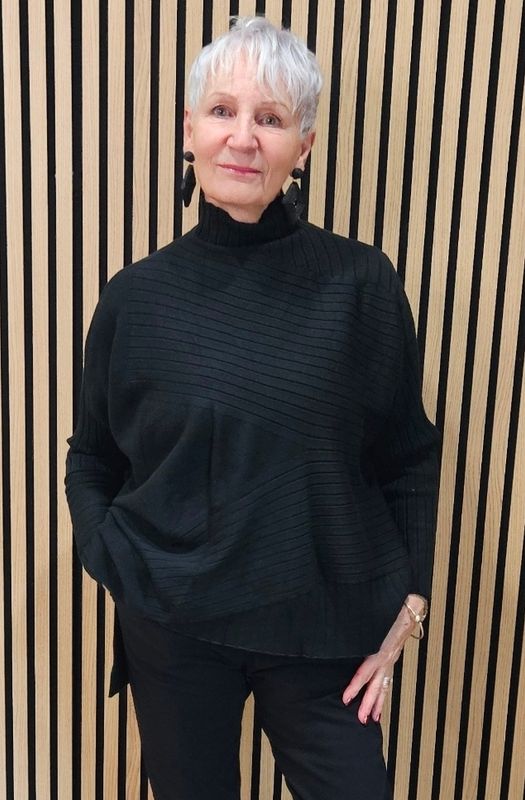 Textured Panel High-Neck Jumper  - Black