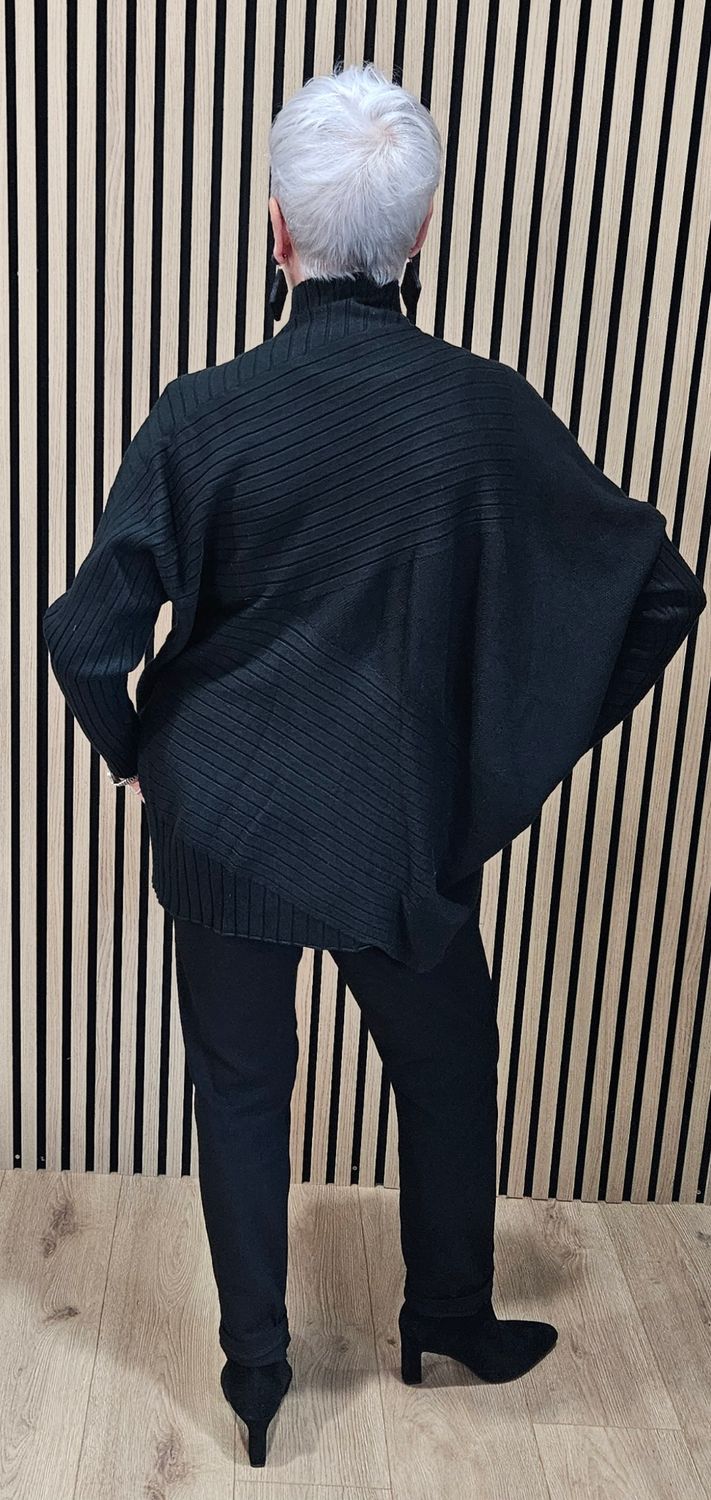 Textured Panel High-Neck Jumper  - Black