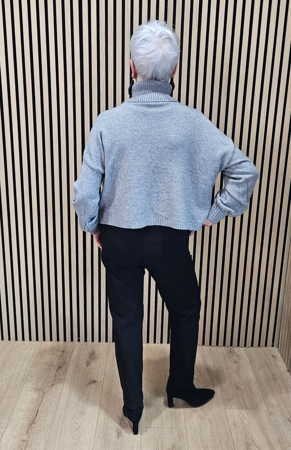 Textured Cable Detail Roll-Neck Jumper - Grey