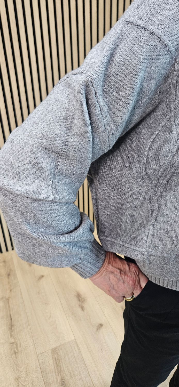 Textured Cable Detail Roll-Neck Jumper - Grey