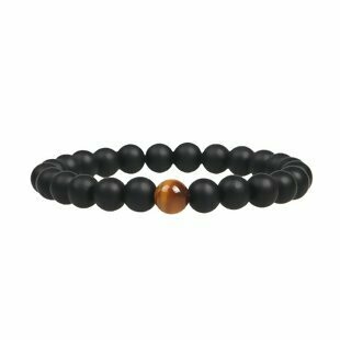 Brown and Black Natural Gemstone Stretchy Beaded Bracelet