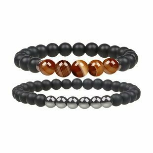 Two Piece Natural Gemstone  Beaded Stretch Bracelet